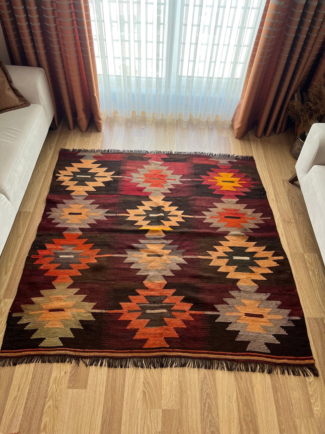5x5 Colorful Square Turkish Rug, 5x5 Handwoven Tribal Antique Rug ...