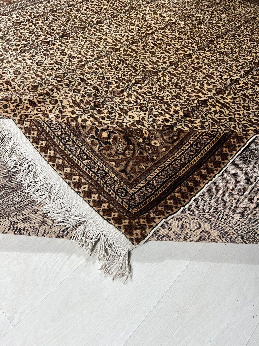 7x8 Beige Turkish Rug, Antique Anatolian Carpet, Old Large Area Rug ...