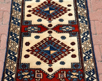 Alfombra pequeña vintage tejida a mano de color vivo, alfombra roja-azul hecha a mano de 2x3, alfombra kilim de piso de patrón oriental, alfombra turca de área pequeña, alfombra única