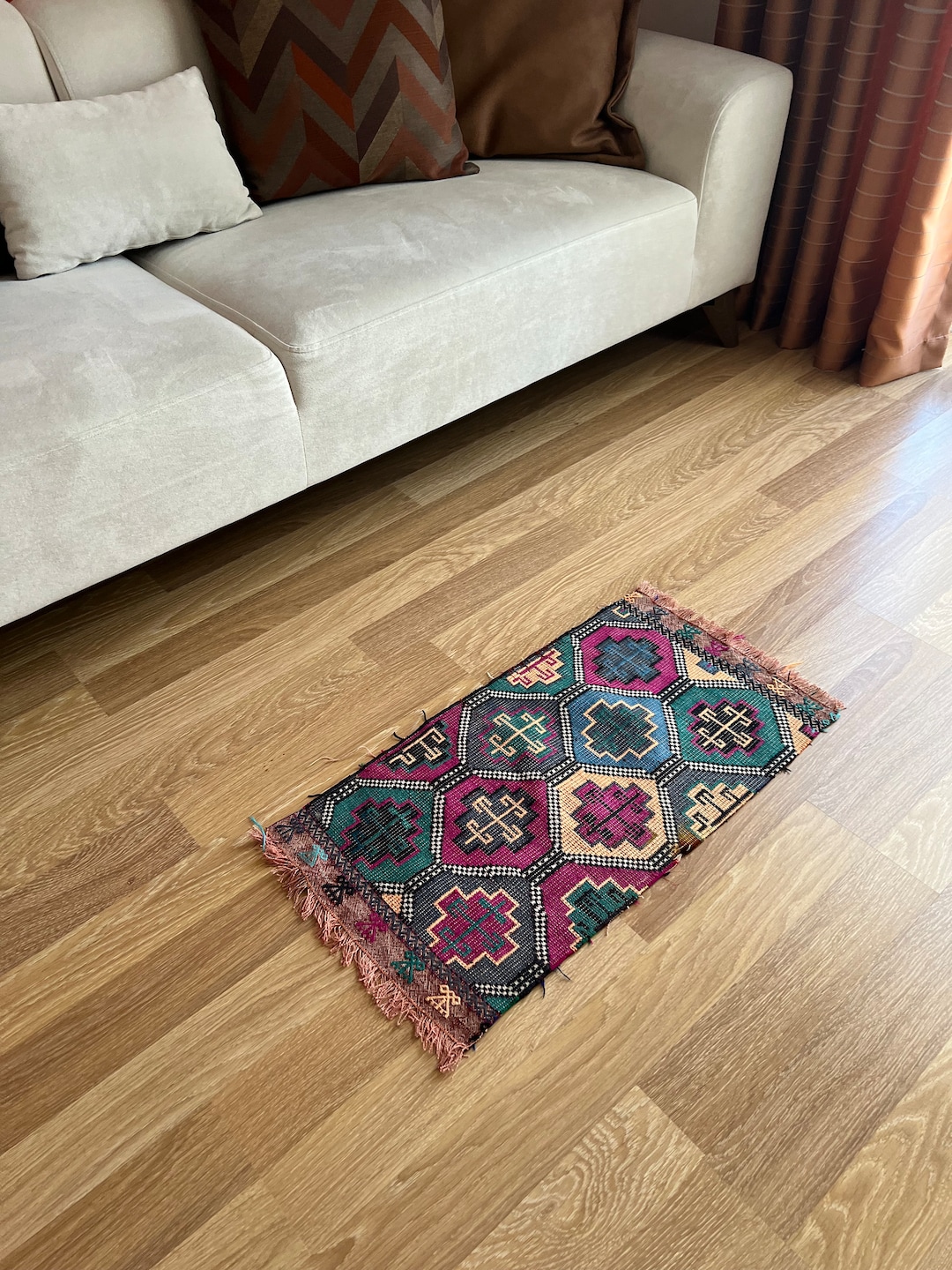 Standard One Color Rug 1x2 Small Pattern Vintage Rug, 1x2 Vivid Color Antique Rug, Handmade ...