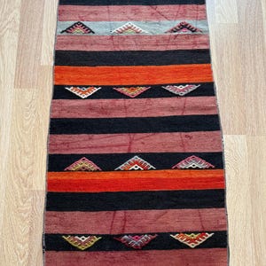 Small 2x3 Striped Turkish Kilim Rug • Handwoven Vintage Carpet • Cozy Floor Mat for Living Room • Unique Boho Home Decor