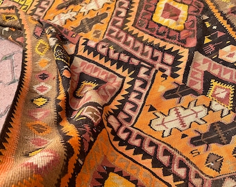 Rare Vintage Handmade Kilim Rug, 4x9 Handwoven Turkish Oriental,Perfect Yellow Brown Area Rug,Unique Decorative Gift,Handmade Anatolian Wool