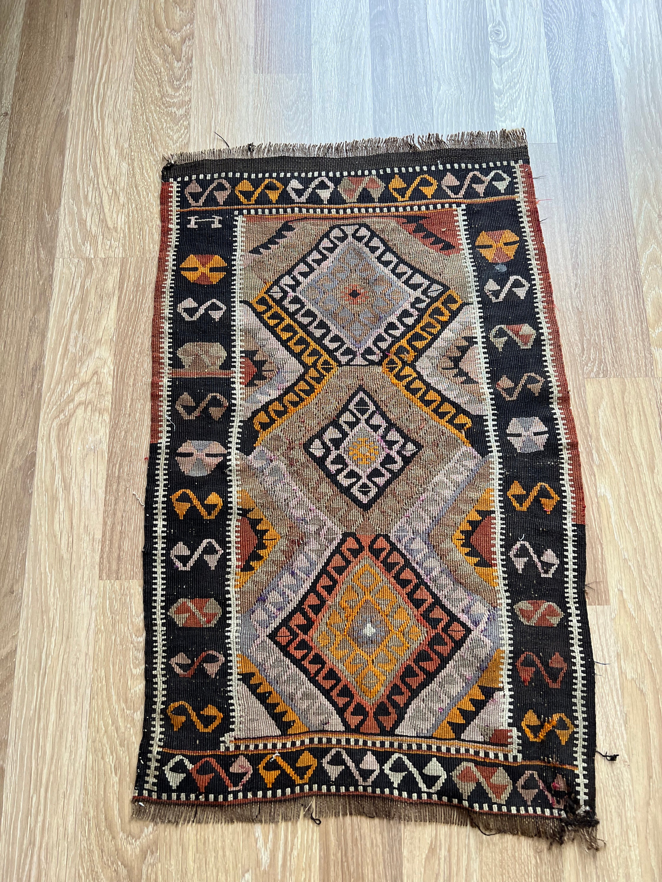 Small Tribal Pattern Colorful Vintage Rug, 1x2 Vivid Color Antique Rug ...