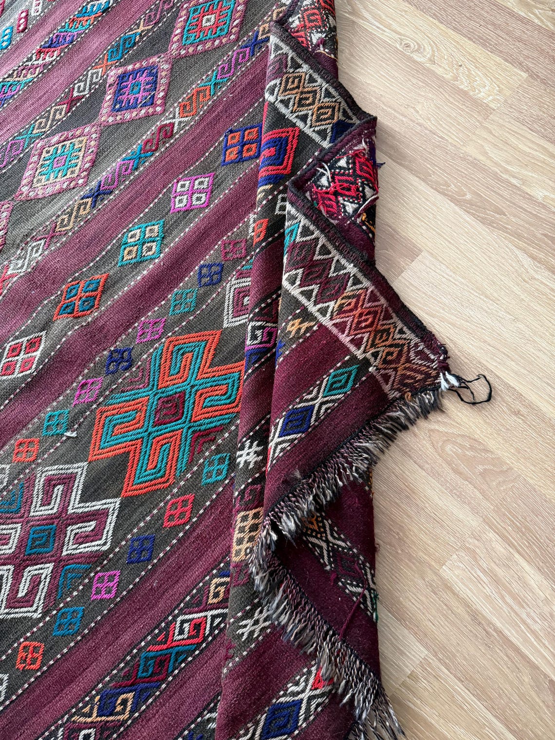 5x10 Turkish Kilim Rug, Vibrant Colors With Ram’s Horn Motif, Handmade ...
