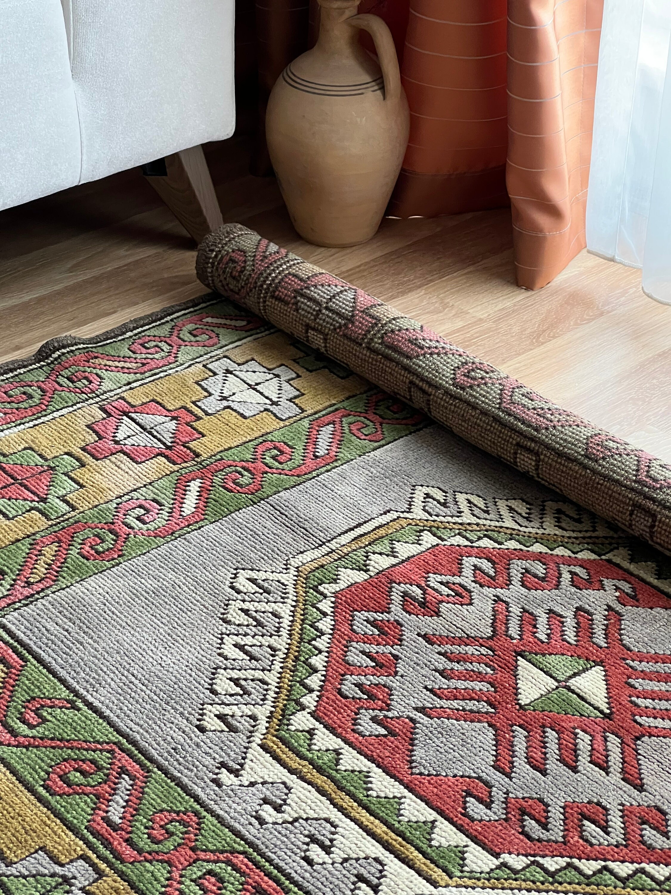 4x4 Green Bohemian Vintage Rug, Wedding Gift, Traditional Floor Rug ...