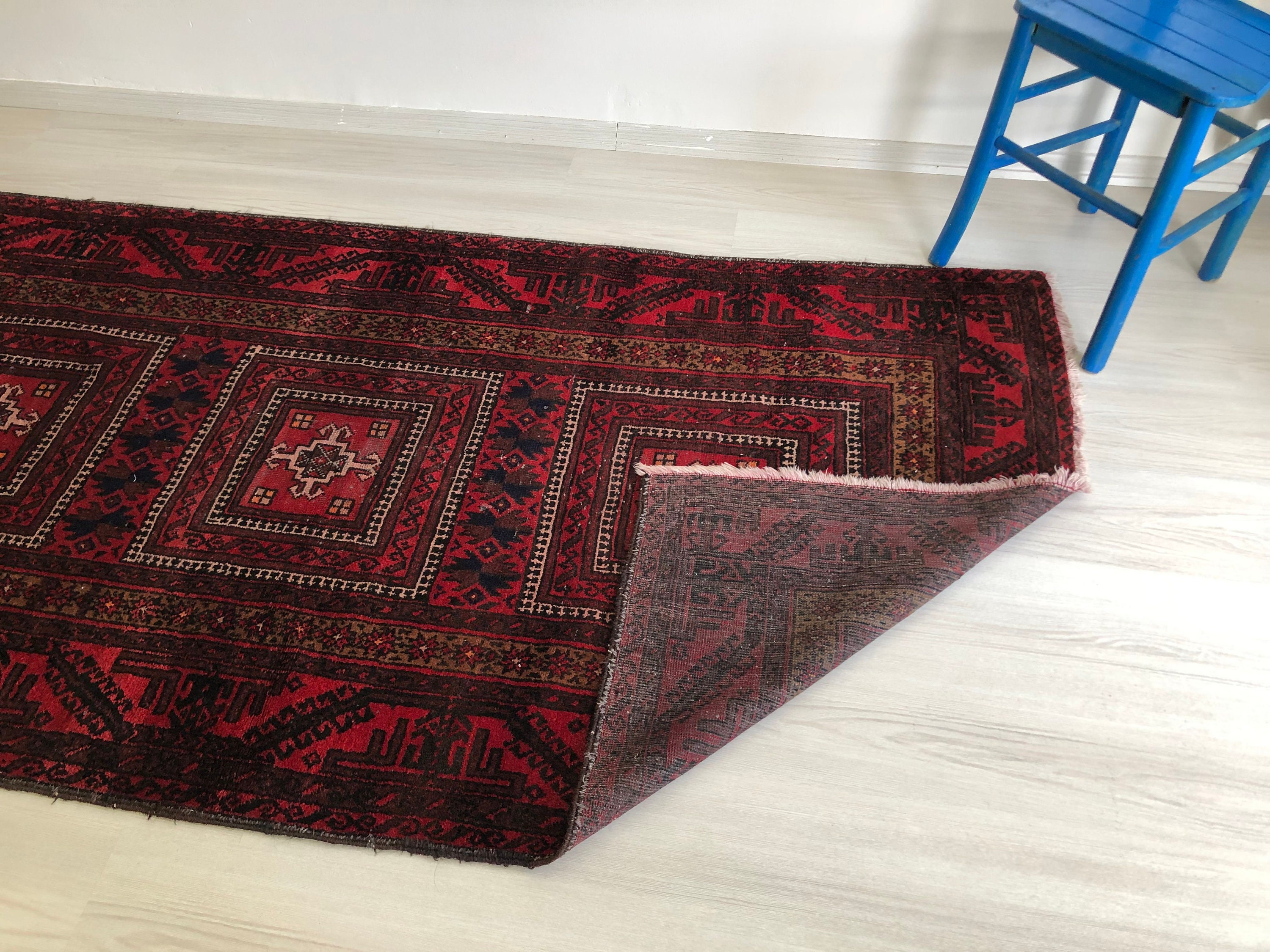 7x3 Red Turkish Rugs,geometric Pattern Rug,bohemian Decor Carpets,black ...