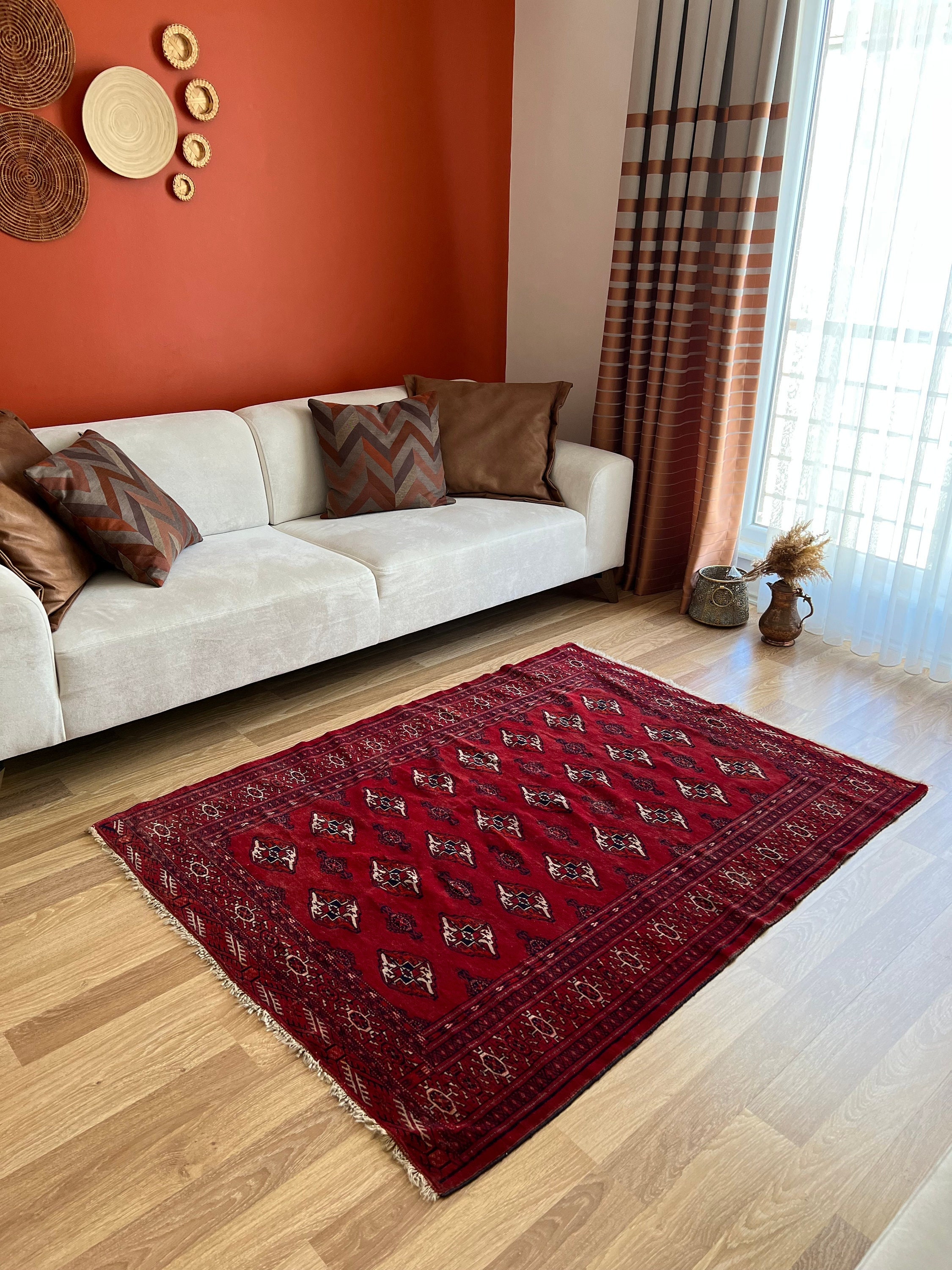 Classic Red Rug 4x5 Vivid Red Colour Vintage Rug,antique Handmade Rug,anatolian Carpet ...