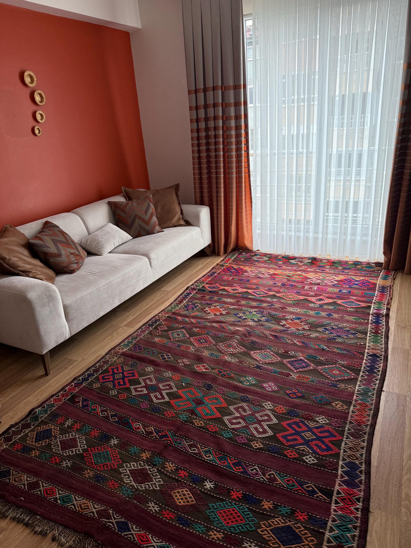 5x10 Turkish Kilim Rug, Vibrant Colors With Ram’s Horn Motif, Handmade ...