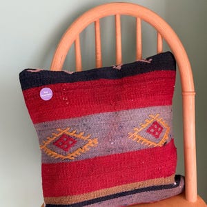 16x16 Moroccan Style Colorful Vintage Kilim Pillow Cover, Rare Pattern Handmade Pillow Case, Boho Decorative Throw Pillow Cover, Home Gift