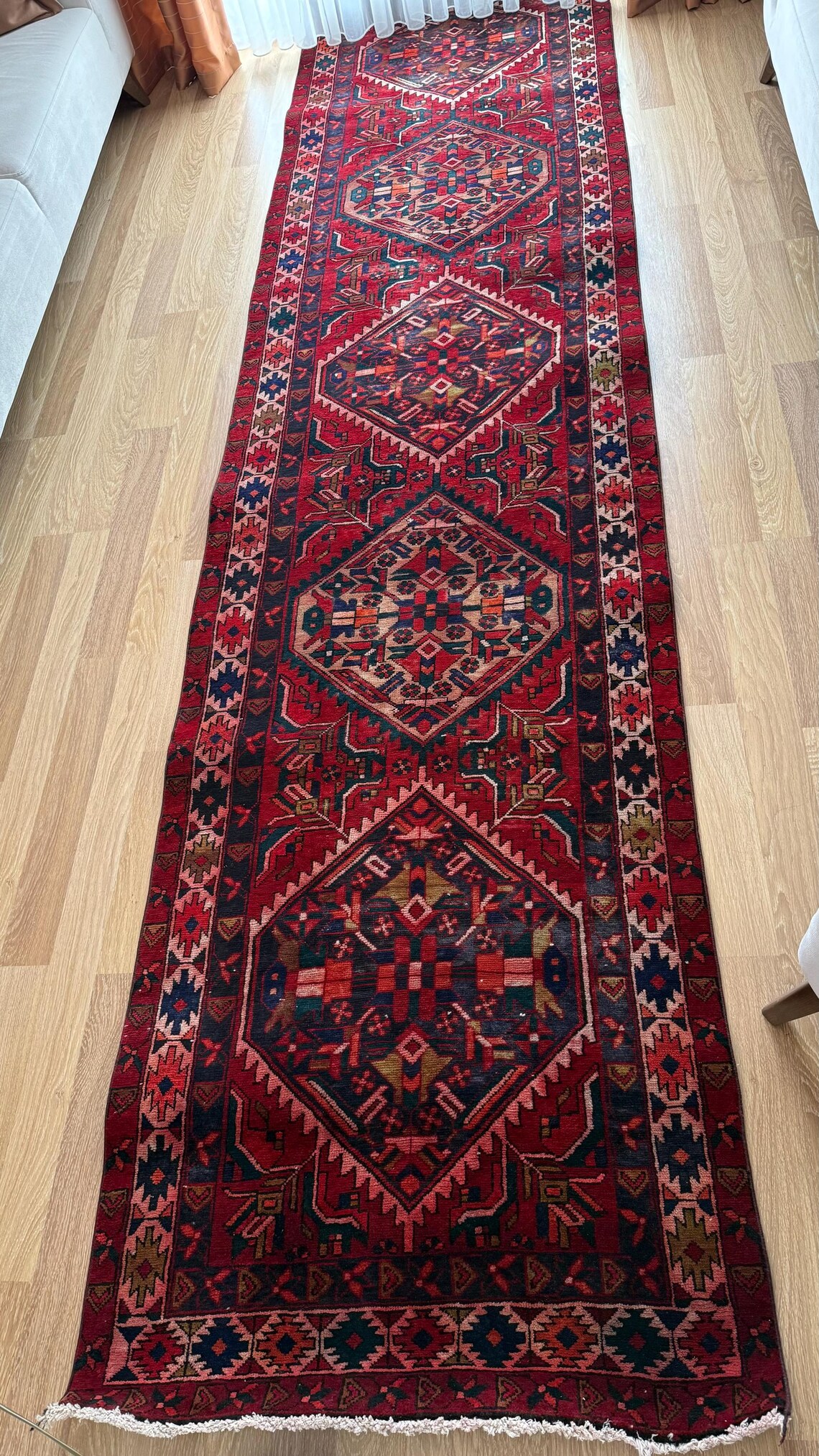 3x14 Long Runner Rug for Hallway • Turkish Vintage Runner in Red and ...