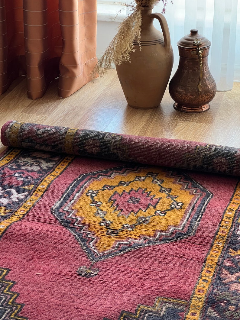 Color Jug Rug 2x5 Unique Pink-yellow Vintage Rug, Small Area Old Rugs, Colorful Mini ...