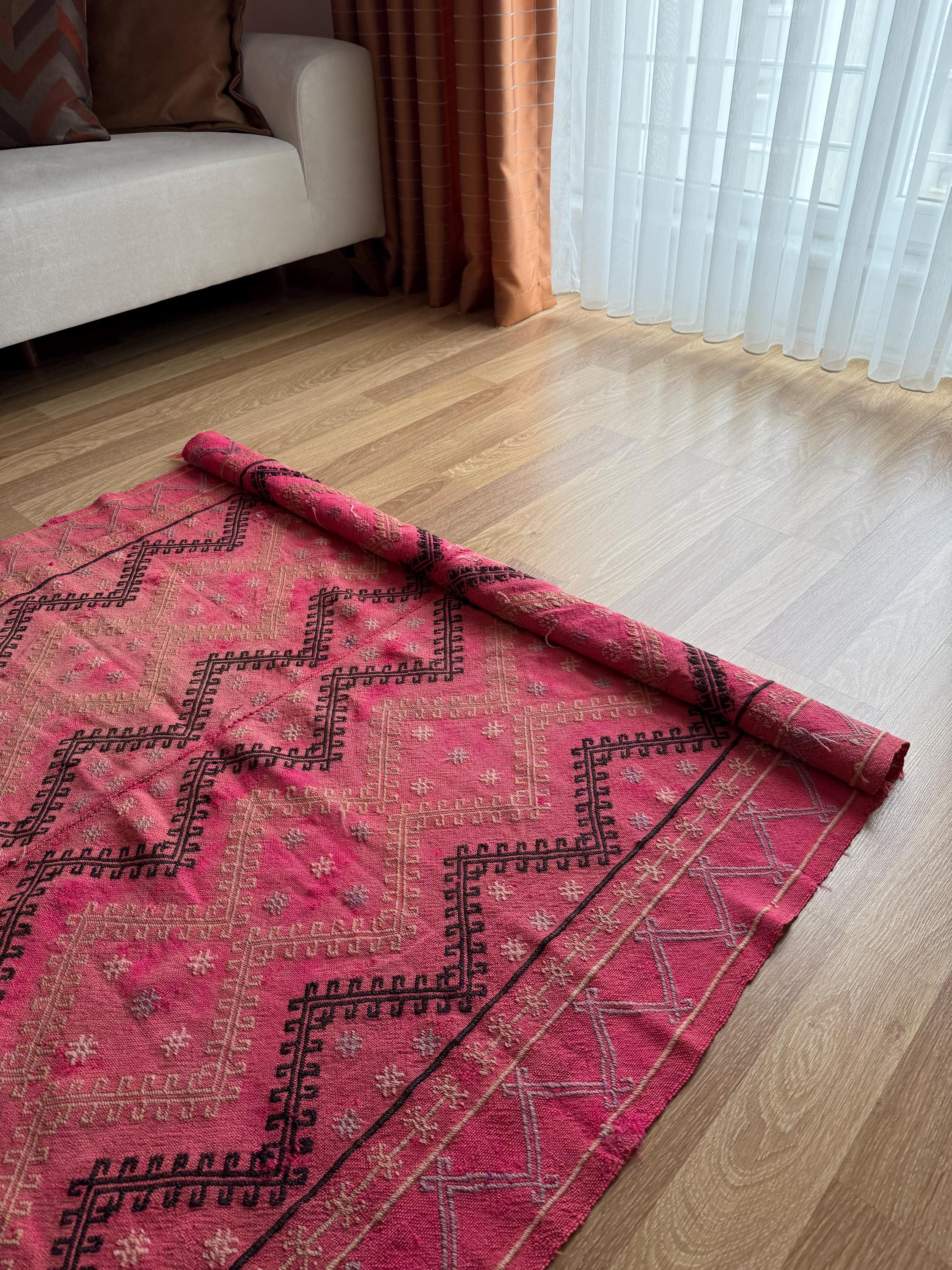 Pink Turkish Rug Pattern 4x6 Handmade Pink Turkish Kilim Rug, Vintage Anatolian Wool Carpet ...