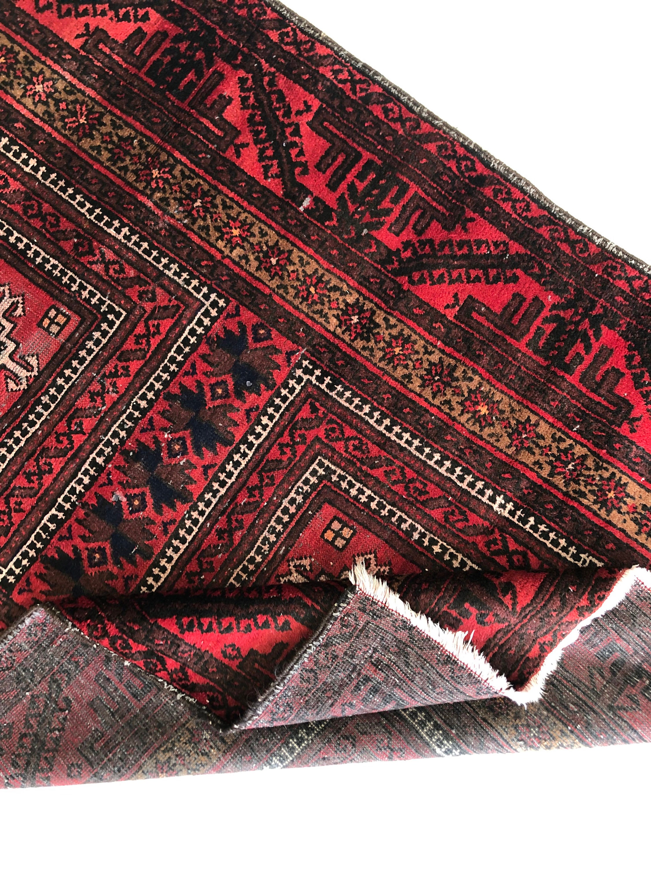 7x3 Red Turkish Rugs,geometric Pattern Rug,bohemian Decor Carpets,black ...