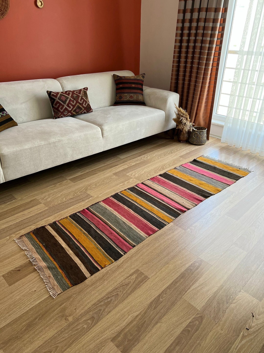 1x10 Colorful Striped Vintage Kilim Runner Rug, Washable Multicolor  Handmade Rug, Pink-yellow-gray Traditional Runner, for Hallway, Kitchen -  Etsy, image size:1080x1440