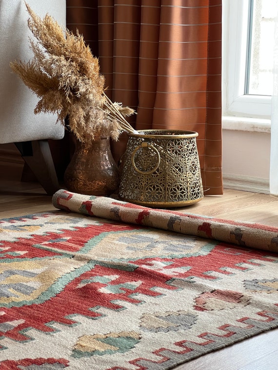 Alfombra pequeña Boho 2x3, alfombras Kilim lavables, alfombras pequeñas  turcas, alfombra vintage colorida, alfombras decorativas, alfombra de área  pequeñaAlfombra 2x3, Oushak Kilim -  México