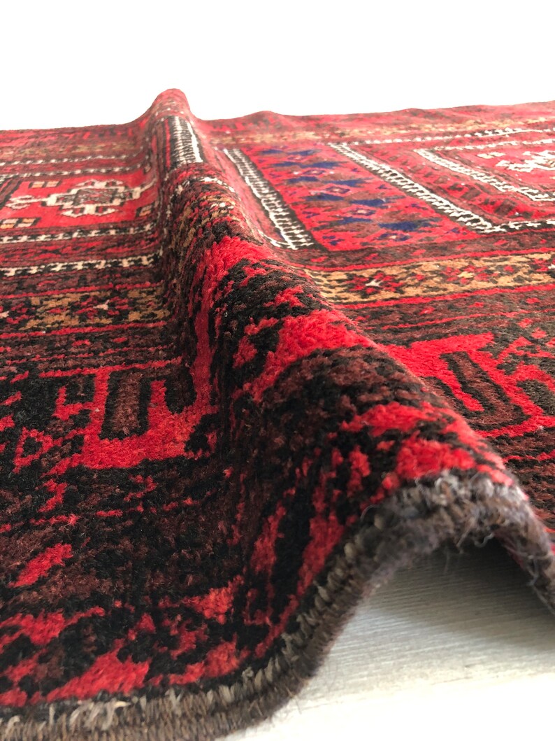 7x3 Red Turkish Rugs,geometric Pattern Rug,bohemian Decor Carpets,black ...