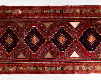 Tapis vintage rouge 3x6, tapis anatolien en laine fait à la main, tapis turc, tapis antique pour salon