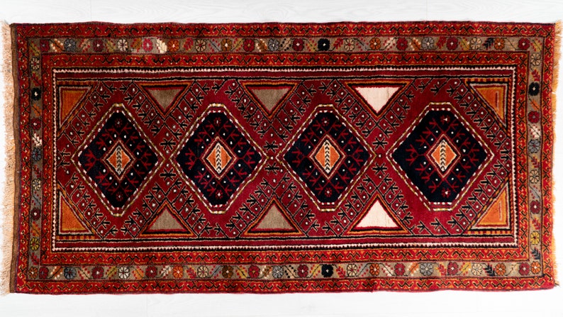 3x6 Red Vintage Rug, Handmade Wool Anatolian Rug, Turkish Area Rug, Antique Carpet for Living Room zdjęcie 1