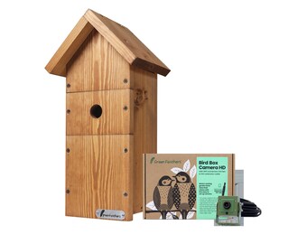 Green Feathers Wi-Fi HD Kamera & Bird Box Pack, Filmmaterial auf Ihrem Smartphone oder Tablet ansehen