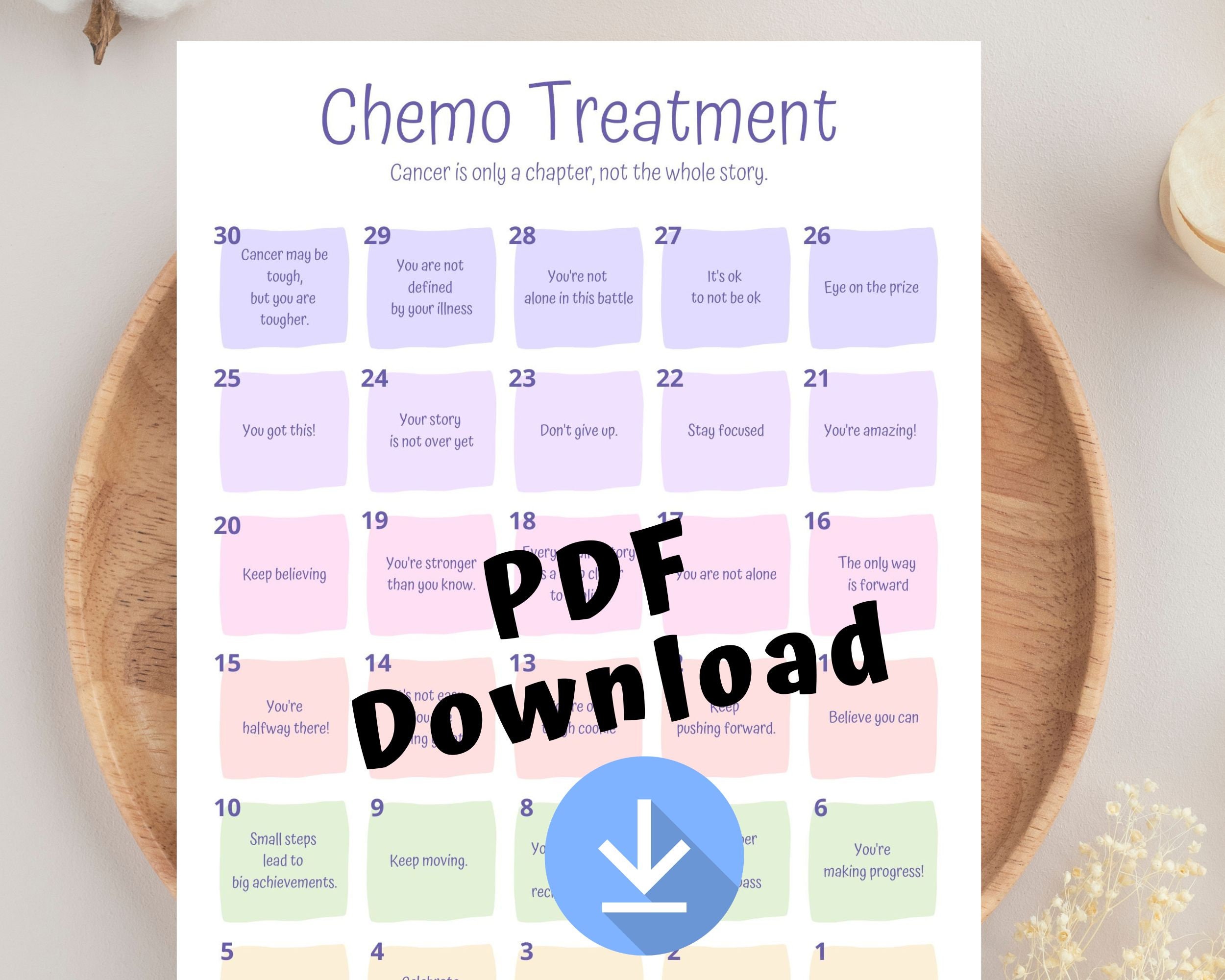 Printable Cancer Chemo Countdown Calendar, Last Day of Chemo, Finished Chemo, Cancer Gift, Cancer Treatment