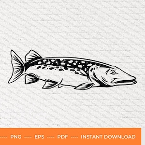 Pike Fish SVG, Northern Pike fish svg, pike fishing svg, pike fish clipart, pike fish angling svg, fishing svg, fish hook svg, svg, PNG, PDF