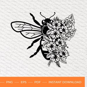 Bee Floral SVG, Floral Bee Svg, bee flowers svg, bee svg, floral svg, flowers svg, floral insects svg, honey bee svg, insects svg, PNG. PDF