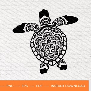 Mandala Sea Turtle SVG, mandala turtle svg, turtle svg, mandala svg, sea creature svg, turtle silhouette svg, PNG, PDF