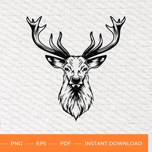 Deer Head SVG, Buck head svg, deer svg, deer antlers svg, mountain deer svg, buck svg, doe svg, hunting deer svg, wild animal svg, PNG, PDF