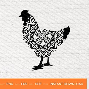 Mandala Chicken SVG, chicken farm svg, chicken silhouette svg, hen mandala svg, farm life svg, mandala svg, PNG, PDF