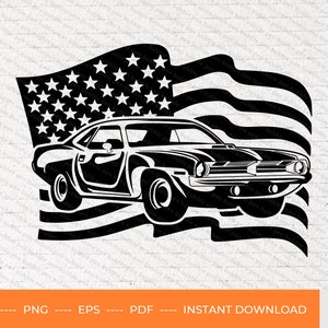 USA Flag muscle car svg, american muscle car svg, USA car svg, american muscle clipart, american muscle car logo, SVG, png, pdf