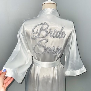 Langes Brautgewand, personalisierter Name Hochzeit Kimono Robe, Maxi Brautkleid, 113 cm langes Gewand, Boudoir Dessous