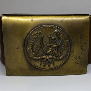 RARE, Military Vintage Leather Belt with Brass Buckle, 1971.