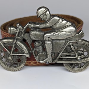 Vintage motorcycle buckle with leather belt