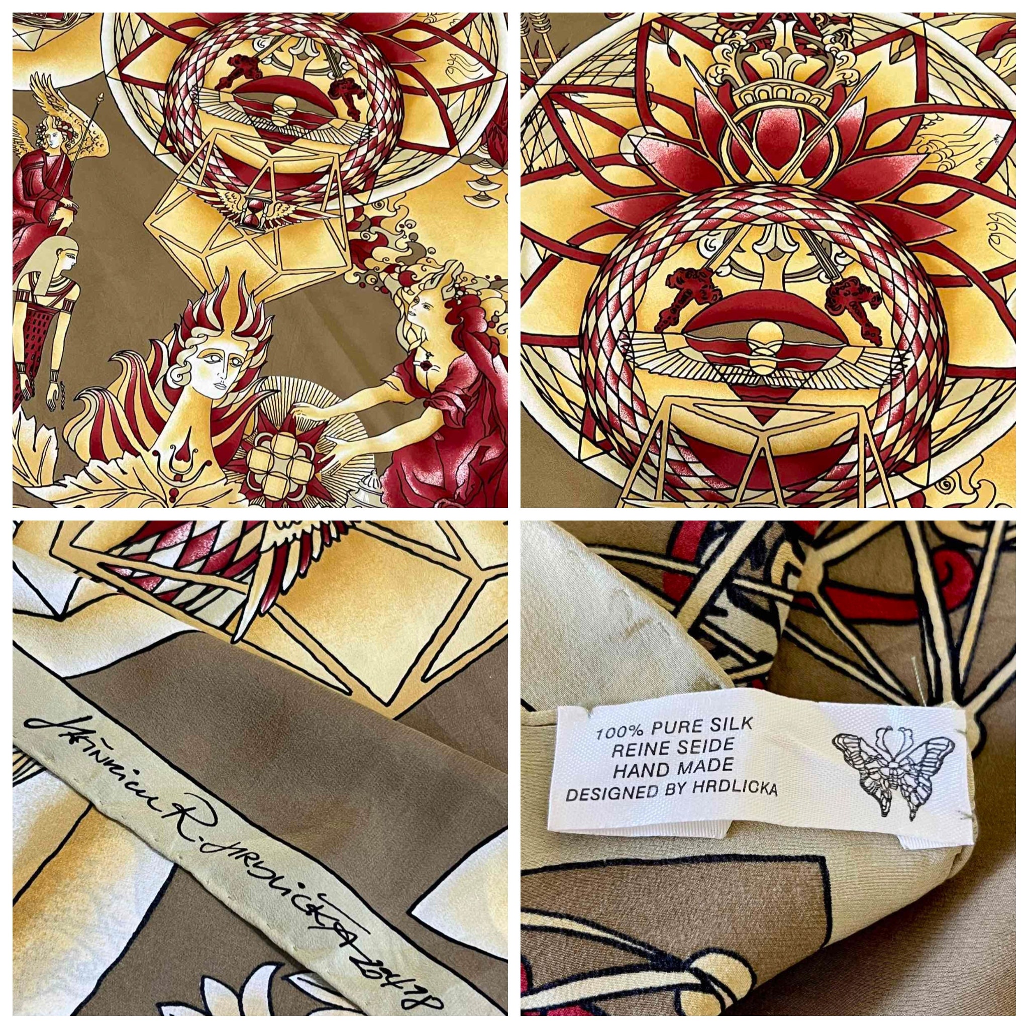 Foulard Vintage En Soie 100% HEINRICH R. HRDLICKA - Dimensions 95x100 Cm - Multicolore - Occasion