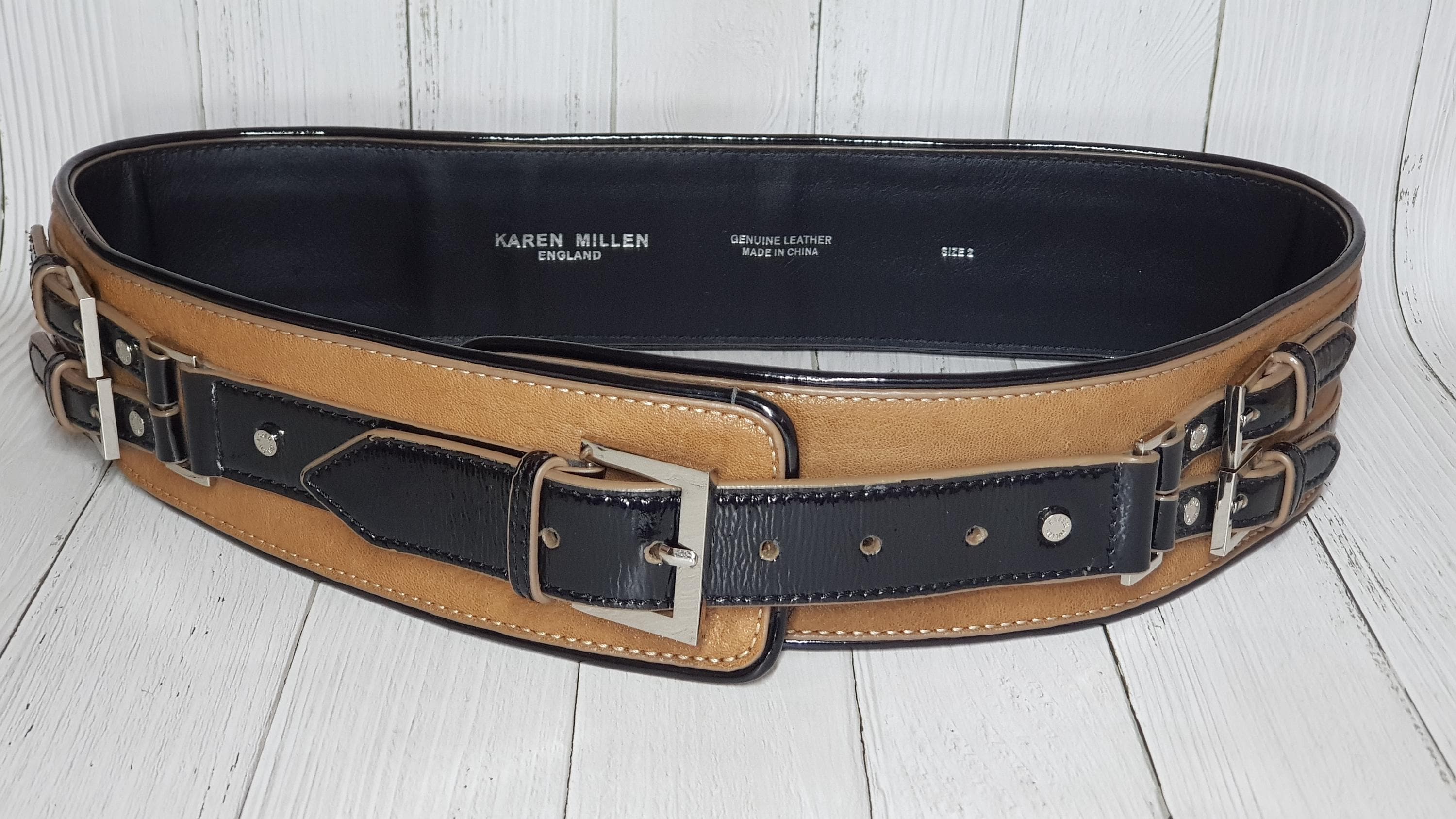 KAREN MILLEN Leather Belt, Size 2 - Etsy