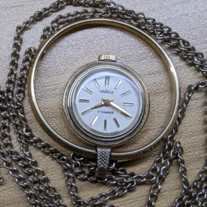 CHAIKA - Vintage Women&#39;s Watch with Pendant/Necklace, Mechanical Winding Watch, Vintage Watch with Necklace, gold plate. Made in USSR.