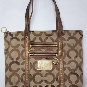Large Coach Poppy tote bag in khaki/gold 13826