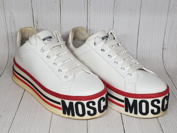 White Moschino low-top platform sneakers for women. Size 38.