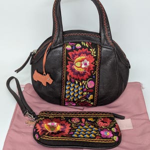 RADLEY Bolso de piel raro con cartera y bordado con plumeros