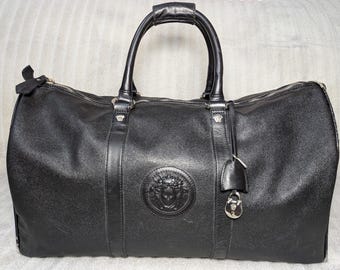 Gianni Versace Vintage Schwarze Große Leder Reisetasche 1990s