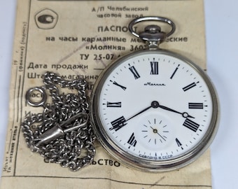 New pocket watch Molniya, 3602, ship with box and passport. 1992 release