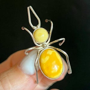 Brooch Spider, amber, silver 925