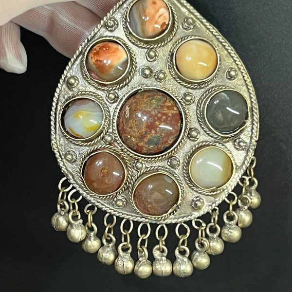 Vintage large pendant with natural stones. Size 9 cm.