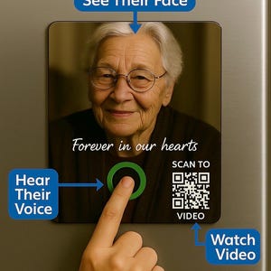 Personalized Memorial Photo Magnet with Voice & Video, Custom Voice Recording Fridge Magnet with QR Code, Bereavement.