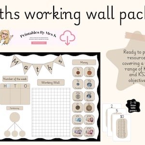 Mur de travail Maths beige en toile de jute KS1 et KS2