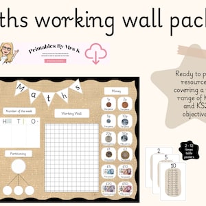Mur de travail Maths blanc et beige toile de jute KS1 et KS2