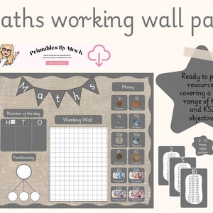 Mur de travail mathématique gris ardoise et blanc KS1 et KS2