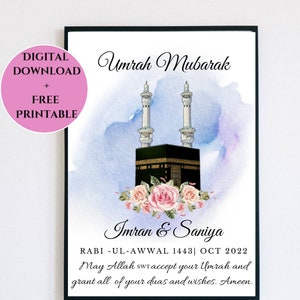 Umrah Mubarak Personalized Custom Floral Islamic Printable Greeting ...