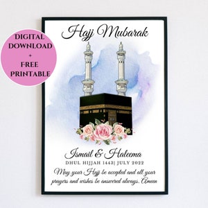 Hajj Mubarak personalisierte kundenspezifische islamische druckbare Grußkarten, Hajj-Karte Geschenk Moslem-Islam Mapdf Dua Kaaba Kaba Mecca Hajj Wunsch