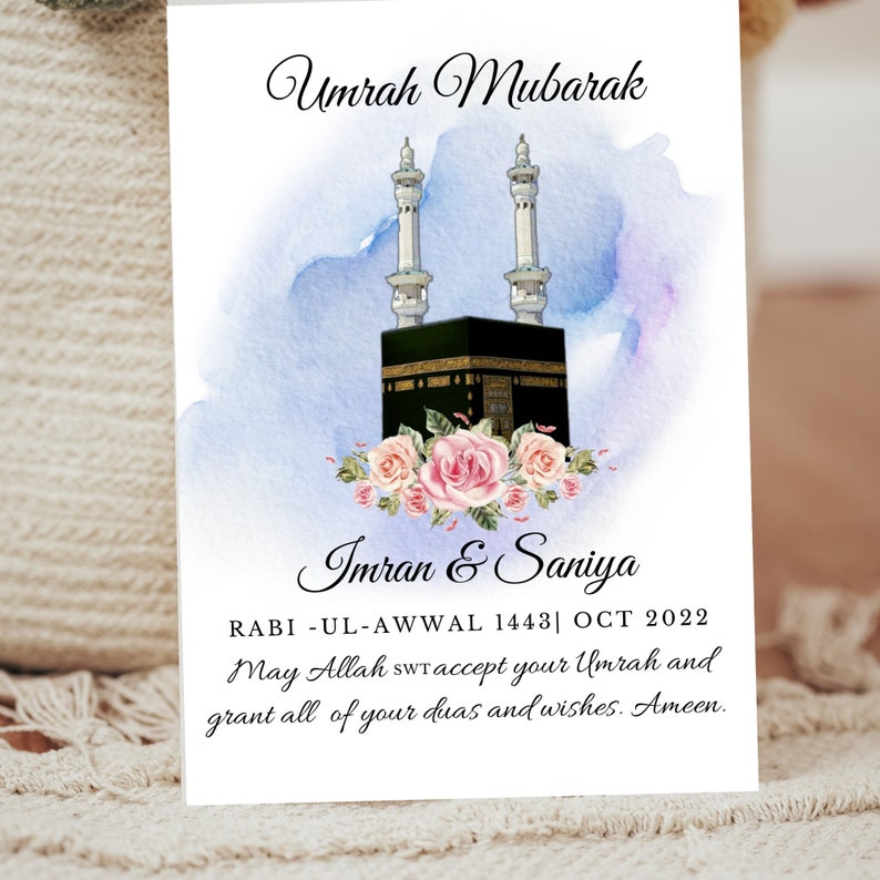 Umrah Mubarak Personalized Custom Floral Islamic Printable Greeting ...